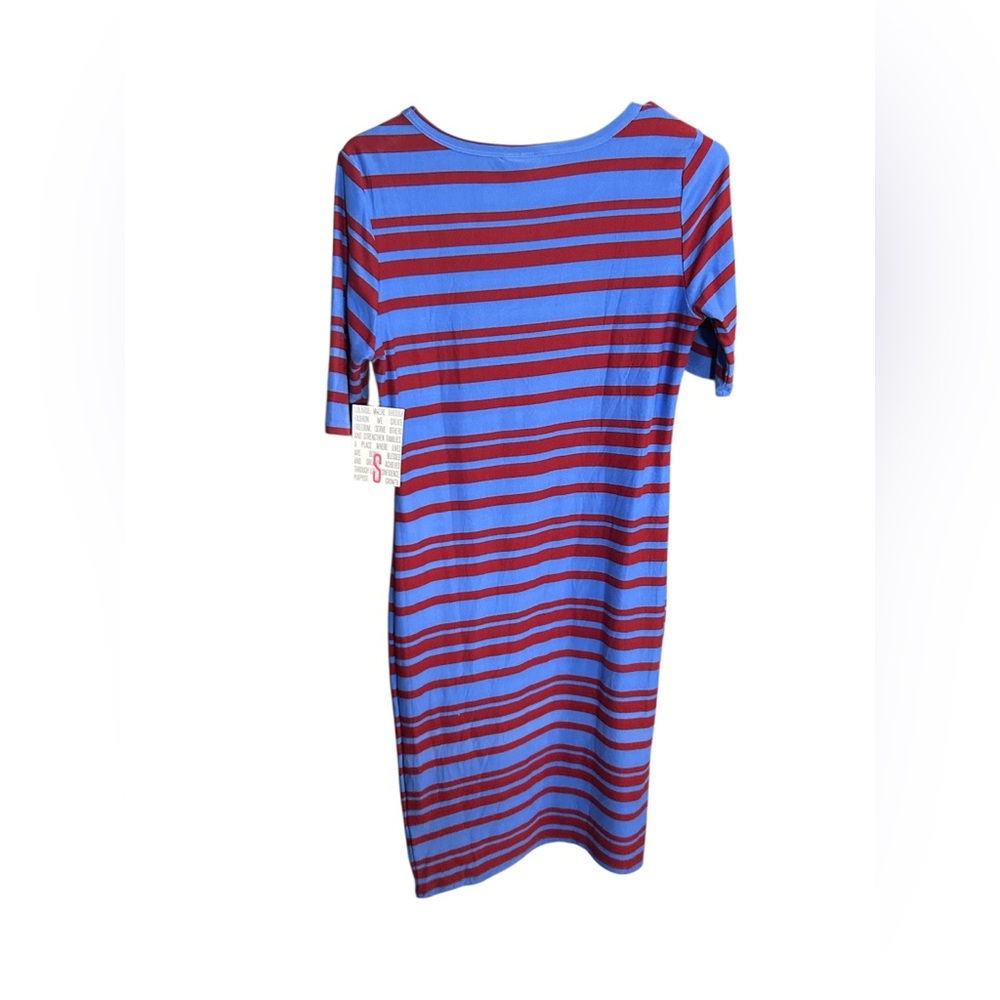 LuLaRoe Blue and Burgundy Striped Knit dress - Picture 2 of 3